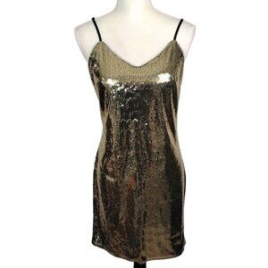 Grace Karin Womens Gold Sequin Mini Dress Cocktail Formal Party Zip Size Small